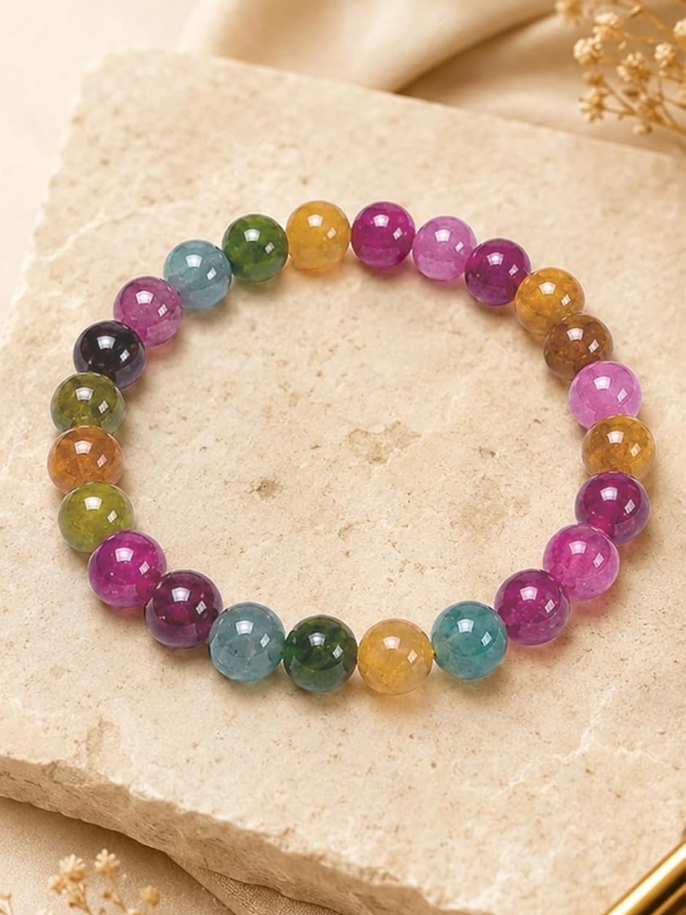 🆕New Multi Color Tourmaline 8mm Healing Gemstone Bracelet